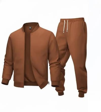 2 Pcs Men's Polyester Fleece Plain Zipper Track Suit