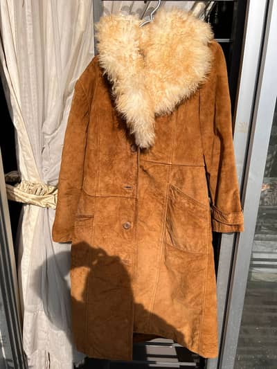 legault suede long shearling coat real goat fur