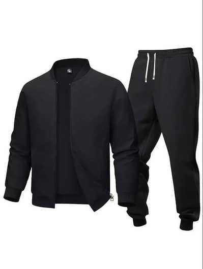 2 Pcs Men's Polyester Fleece Plain Zipper Track Suit