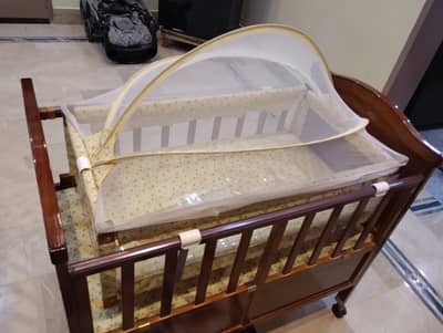 Baby Cot - Wooden, Movable with Extra Storage in Perfect Condition