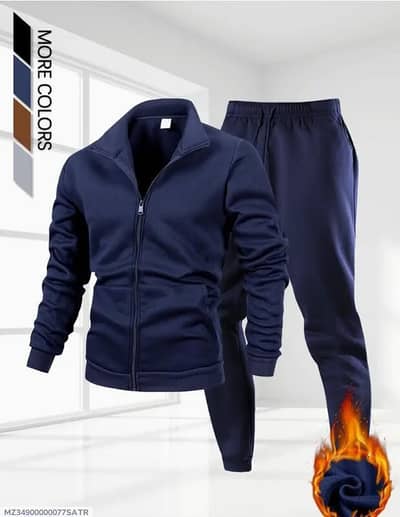 fleece plain zipper track suit