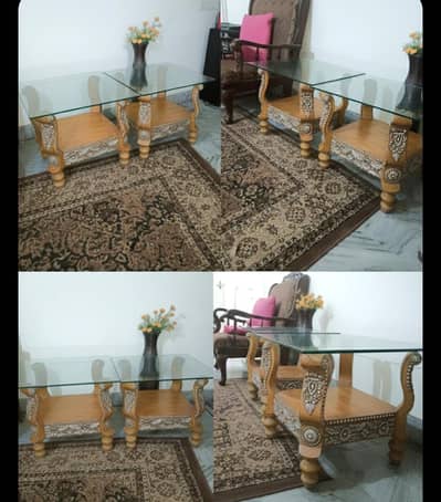 Premium Wooden Coffee Table Set (1 Center + 2 Side Tables