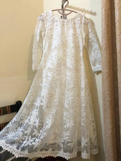 embroidered white net frock