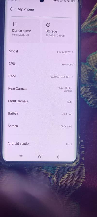 infinix Zero30 ram 8+8+256 mobile 10 by 10 contact 03004272584