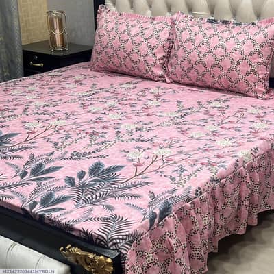 3 Pcs Cotton Salonica Frill Double Bedsheet