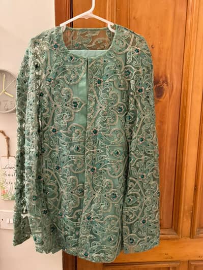 Bareeze net dress with velvet embroidery