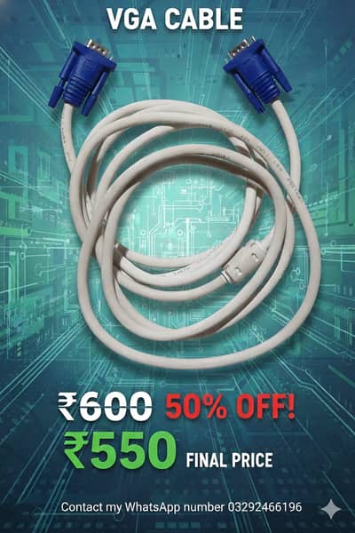 High Quality VGA Cable – Clear Display for PC, Laptop & Monitor