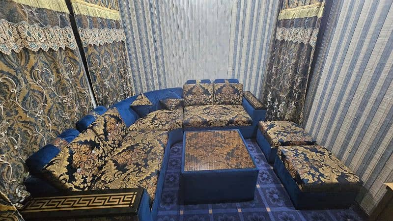 UNIQUE DESIGN SOFA + Table. + clean 14×13 mate + 4 new curtain 1