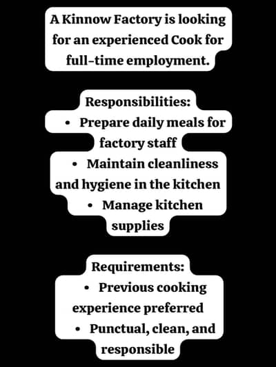 Job for Cook in Factory