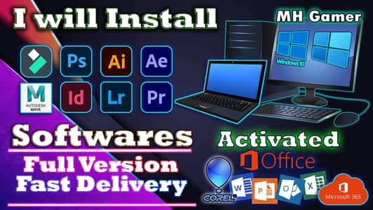 PC/ Laptop Software's - Fast And Quick Installation, Adobe, Filmora