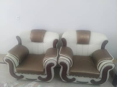 5 seater leather sofa set with double glass table