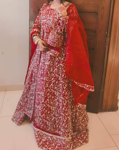 Party wear red full length fancy maxi with cancan attached