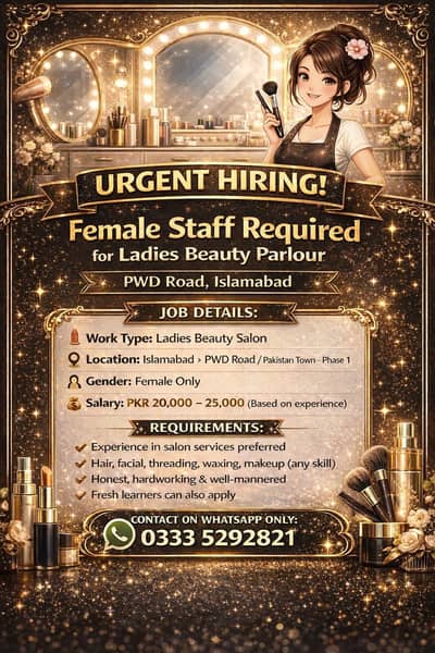 Fresh and experienced ladies staff for ladies salon