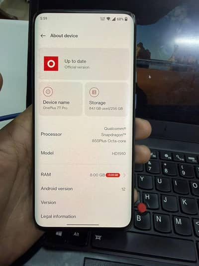 Oneplus 7t pro 8gb , 256 gb, ram extandable. Back break. Screen all ok