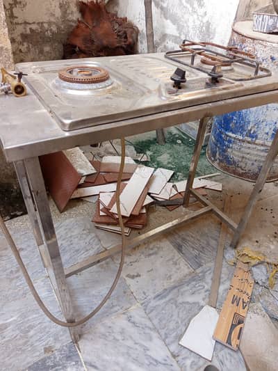 Stove Parco dual burner with chrome stand &double sink on chrome stand