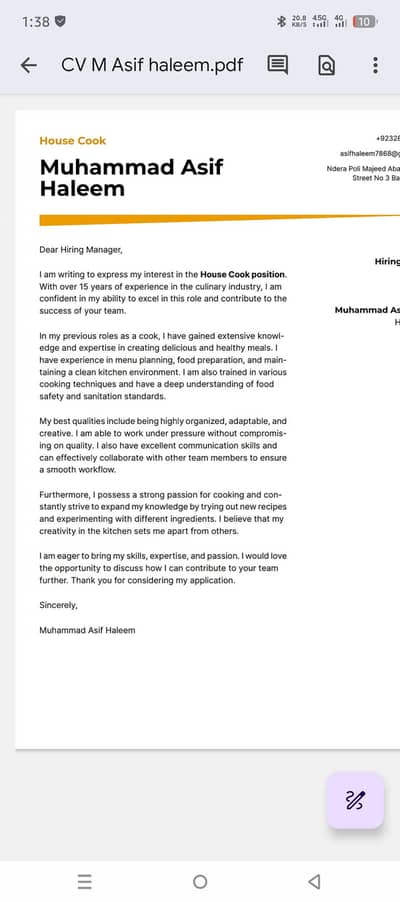 house cook job out of country