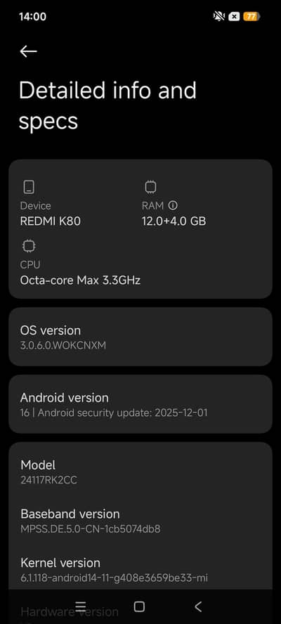 Redmi k80 12/256 non PTA g