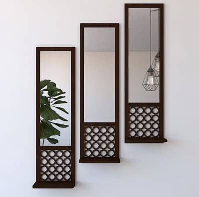 Set of 3 Acrylic Mirror Wooden Wall Shelf