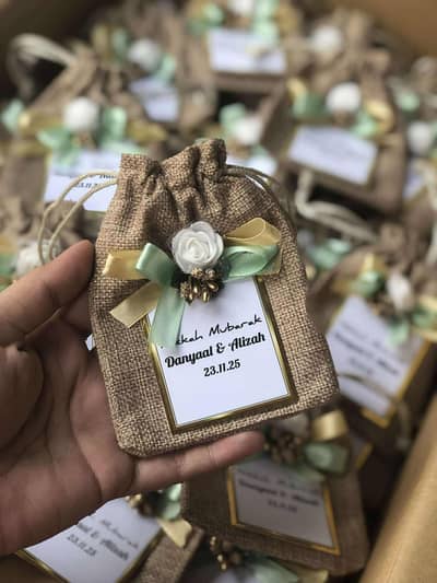 Customized Nikah Favor Bags - Jute Pouches for Wedding Guests