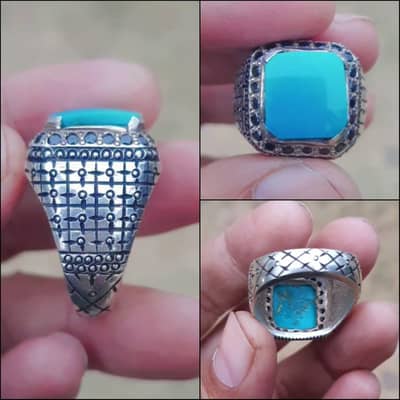 Natural Old irani Feroza Stone With Hand Made 925 Chandi Ring
