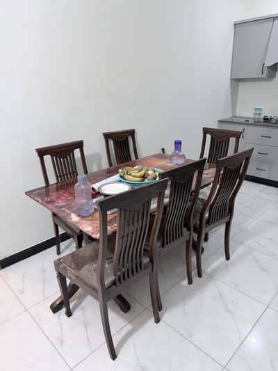 Dinning table with 6 chairs (new imported tint printed mirror)