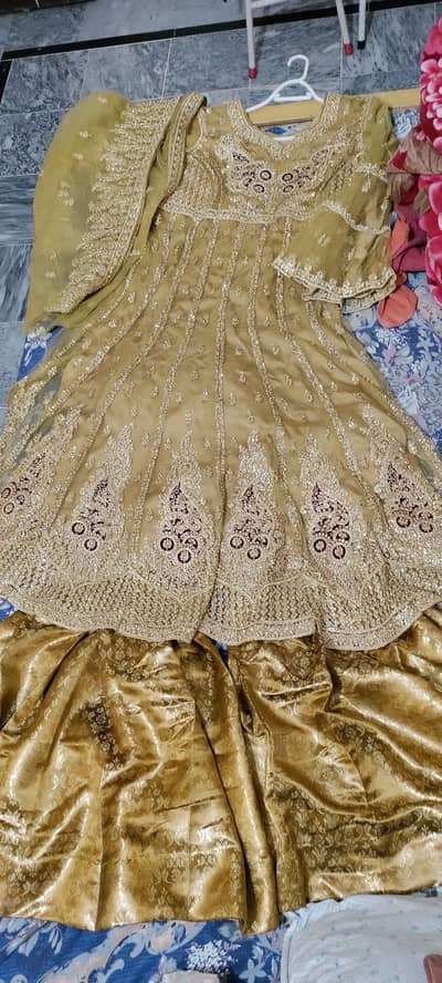 beautiful golden maxi with sharara available for sale