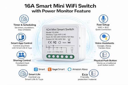 Wifi Smart Switch Remote Control Mini Smart Breaker 16A