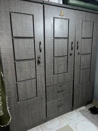 Wooden bed and wardrobe with mattress or sale