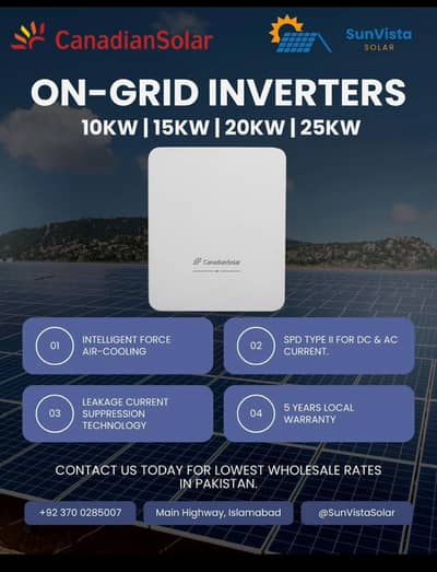 Canadian Solar On grid inverters 10KW-25KW at wholesale rates