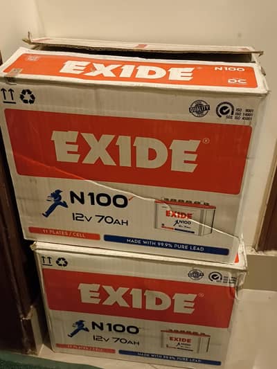 2 Exide N100 12V 70AH 2 days used in warranty