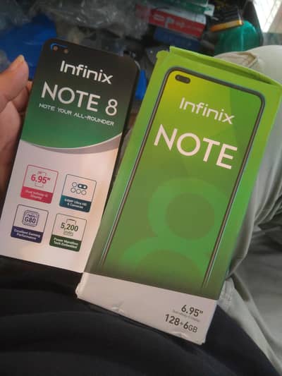 Infinix note 8 mobile 6gb 128gb box back cover Glass box or cable sat