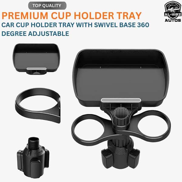 Car Cup Holder Tray with 360° Swivel Base | Dual Drink Holder & Food Tray Organizer