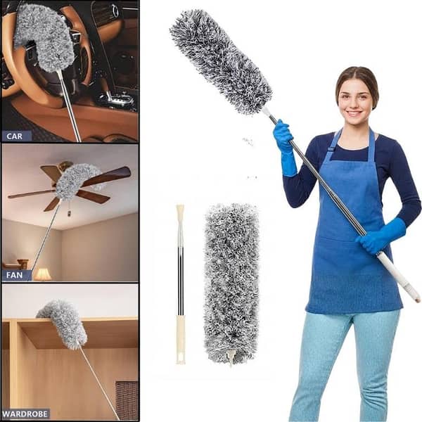 Microfiber Duster with Long Handle - Extendable Bendable Fan Duster Brush for Ceiling, Walls, Furniture and Car - Washable