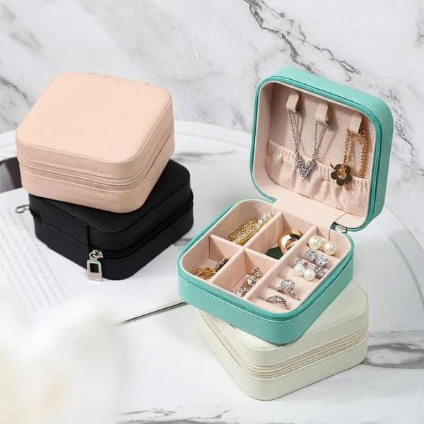 Jewelry Organizer Box - Leather Jewelry Box with Zipper - Travel Jewelry Box Organizer for Earrings, Necklace and Bracelets for Women and Girls