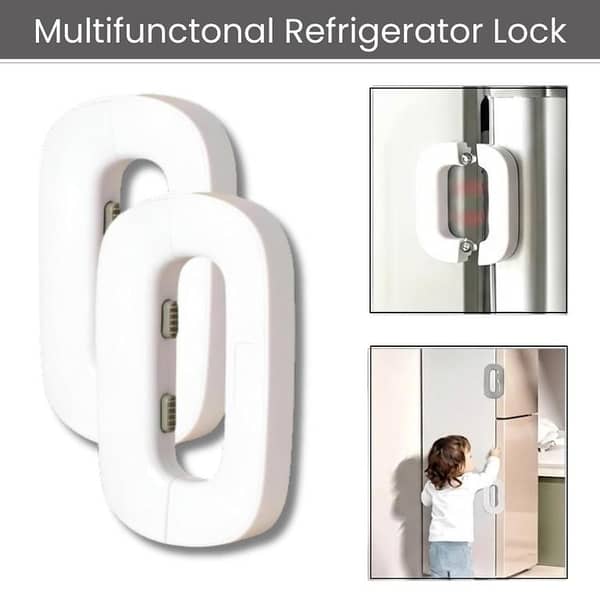 Refrigerator Lock for Child Safety - Fridge Safety Lock for Cabinets and Water Dispenser - Baby Safety Lock for Home and Kitchen - Self-Adhesive Double Press Unlock