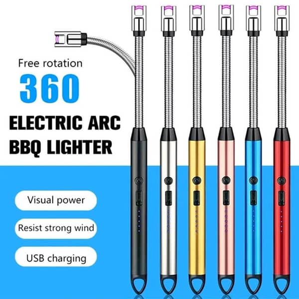 USB Rechargeable Electric Lighter – Flameless Arc Lighter for Candles, Camping, Hiking, Kitchen, BBQ, Fireplaces and Outdoor Use – Flexible 360 Degree Rotating Neck