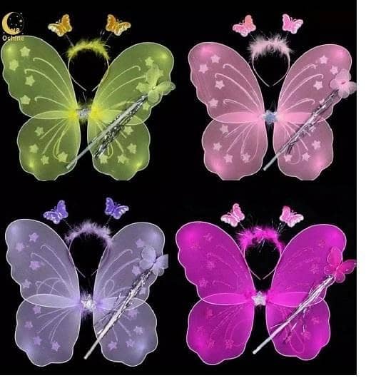 3-Piece Set of Butterfly Wings, Hairband, and Stick for Kids' Princess Dress-Up and Cosplay