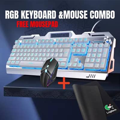 Metal body semi mechanical RGB keyboard and mouse combo, free mousepad