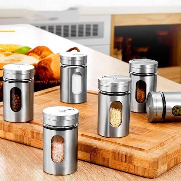 Seasoning Stainless Steel Spice Jar Boxes Kitchen Holder Spice Storage Jars - 6 Pcs Set