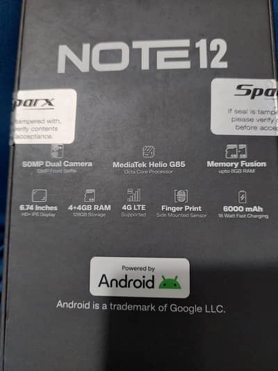 Spark note12 4+4/128 complete box 9mont warranty