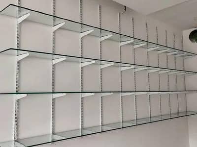 shop glass shelves and wall patti
