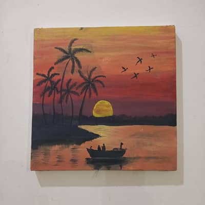 sunset painting with a boat