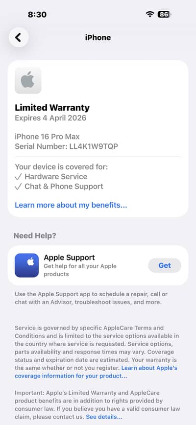 Iphone 16 pro max 256 JV black 100 health under wrnty brnd new cndtn