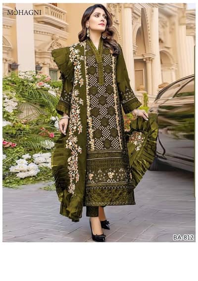 3 Pcs Women's unstichted Embroidered Suit