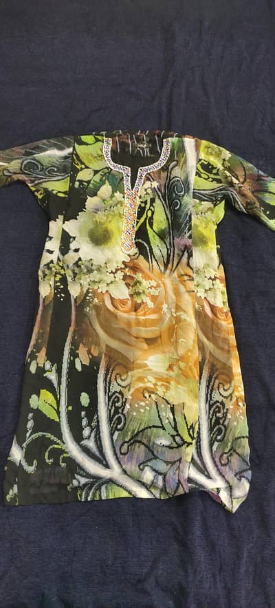 Floral Printed Kurti with Beaded Neckline