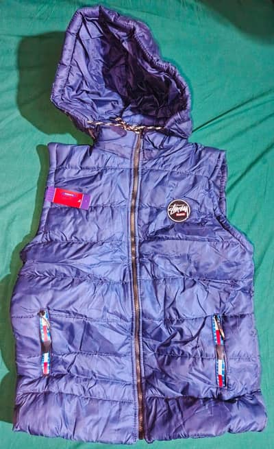 Sleeveless Puff Jacket Navy Blue with Hood