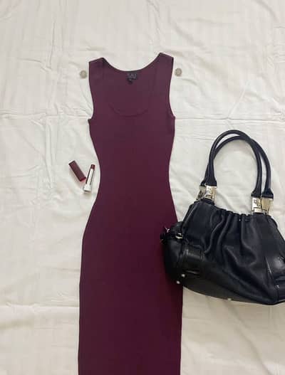 Skim Red long Ribbed dress