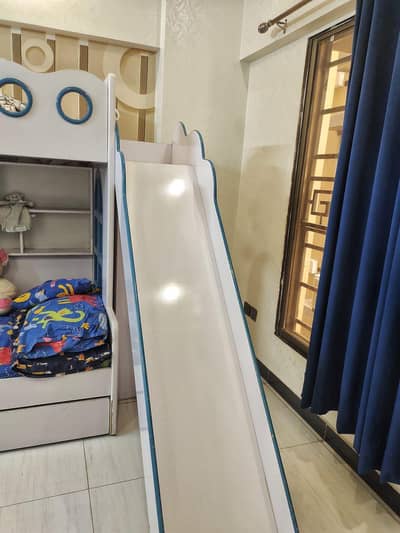 kids Bunk bed with Slide, three beds with mattress and wardrobe