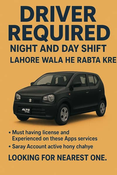 Captain driver required for indrive uber yango careem