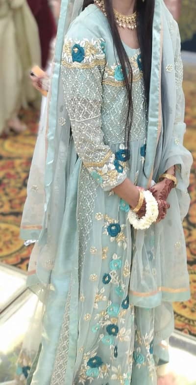 Elegant Light Blue Net Embroidered Suit – Party / Wedding Wear